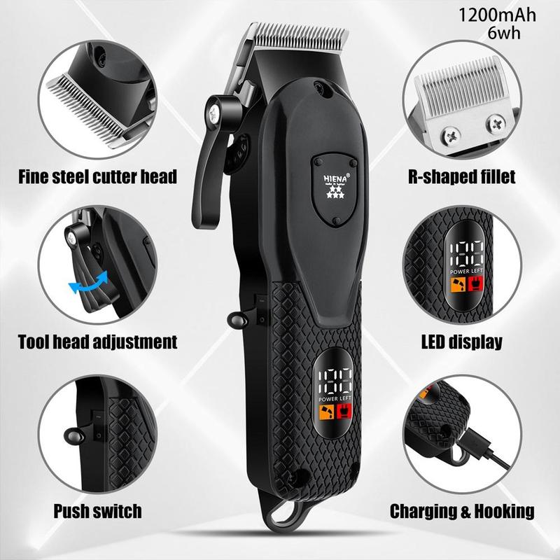 Professional Men's Hair Clipper with LED Display, 1 Set USB Rechargeable Men's Hair Cutting Machine, Cordless Hair Clipper Trimmer, Barber Kit 3