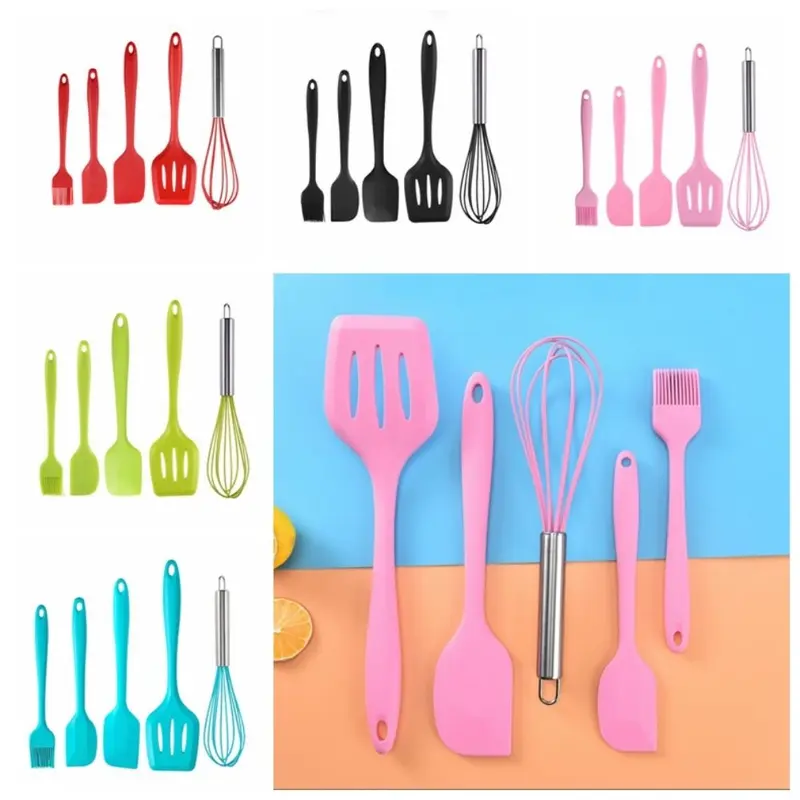 Bộ Dụng Cụ Làm Bánh Bằng Silicon, Chịu Nhiệt, 5 Cái / bộ, Bao Gồm Máy Đánh Trứng, Dụng Cụ Nấu Ăn, Thích Hợp Để Nấu Ăn Trong Bếp, Bộ Dụng Cụ Nấu Ăn 1