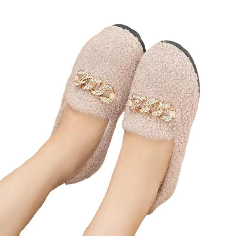 Giày Mũ Len, Hàng Mới Về Mùa Đông, Giày Có Lông, Giày Ngoài Trời, Giày Bông Nhồi Bông Phẳng, Đế Dày, Thiết Kế Thắt Nơ, Cổ Thấp, Giày Ấm 4