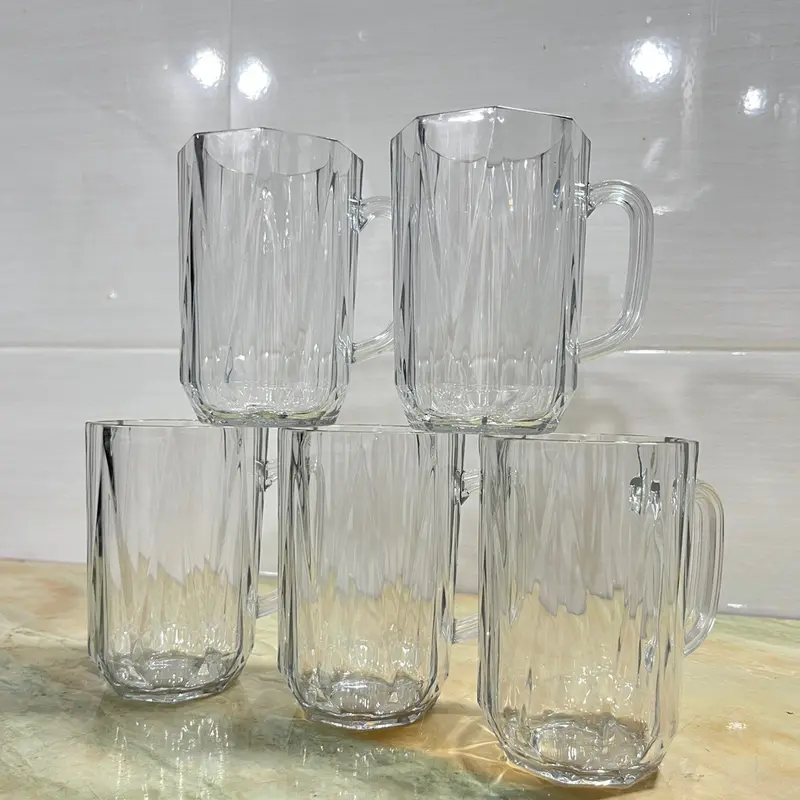 Cốc Nhựa Kim Cương Trong Siêu Dày Không Vỡ Chịu Nhiệt  Cao 450ML, 460ML Có Quai Cầm Uống Bia, Cốc Nước, Cốc Sinh Tố Siêu Đẹp Nhựa (Mã 6388, 6389 quai) 2