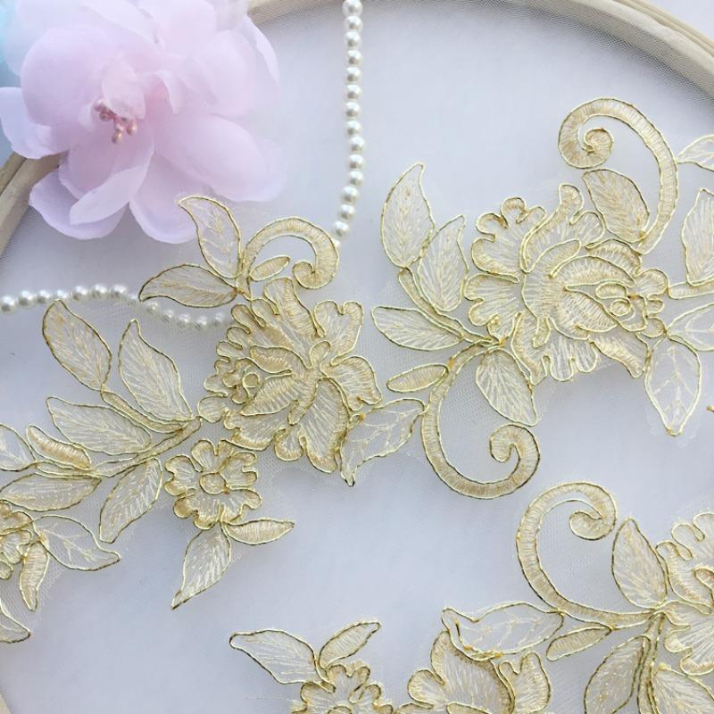 Flower Pattern Lace Fabric, 1 Pair DIY Embroidery Lace Fabric, DIY Lace Trim for Wedding Dress Headwear, Home Decoration, Clothing Decoration 3