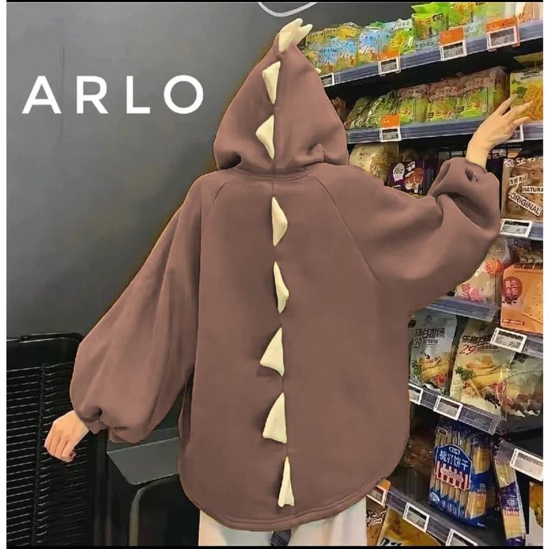 DINO SWEATER OVERSIZE WANITA - SWEATER KOREAN STYLE BAHAN PLECEE Basic Fleece Cewek Hoodie Atasan 6