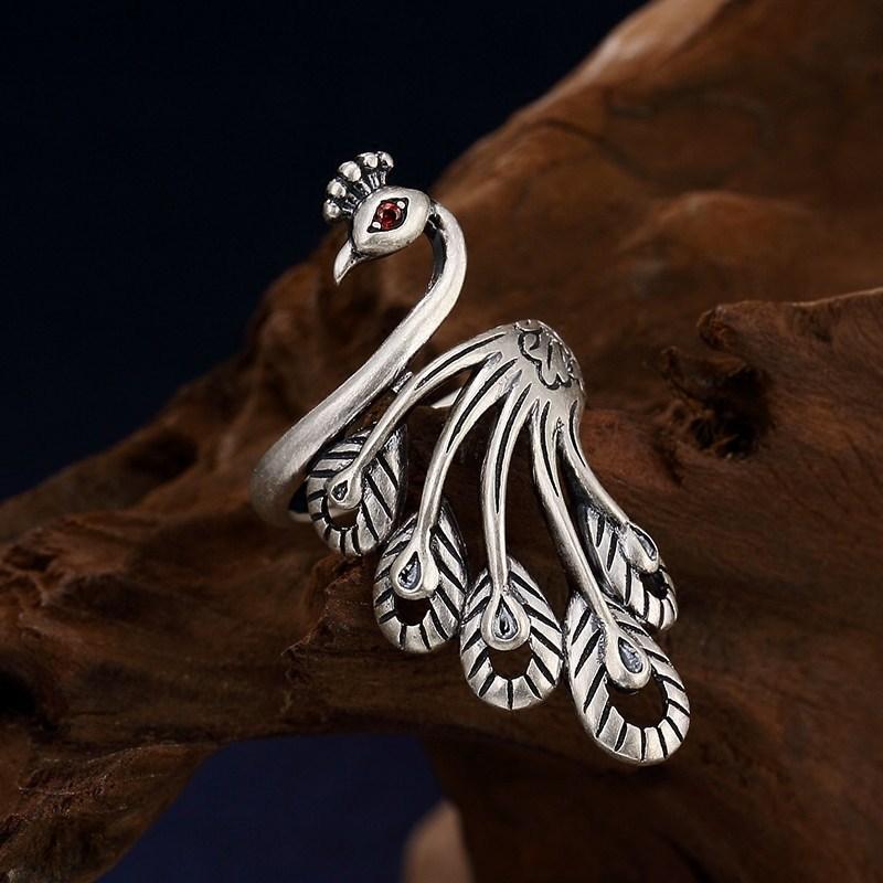 Product Introduction of New New Wide Face Ring for Women's Ethnic Style Phoenix Peacock Old Ring Ring Creative Retro Live Mouth Jewelr 5