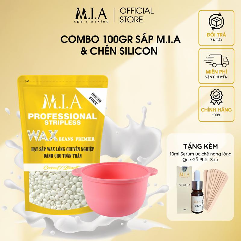 [ Tặng Serum + que gỗ] Combo 100gr sáp wax lông, chén nấu sáp silicon và 10ml serum MIA WAXING wax nách tay chân, wax râu