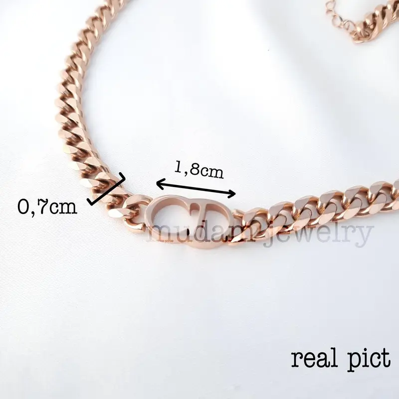 Kalung Rantai Titan Model CD Tersedia Warna Rose Gold, Gold dan Silver Anti karat Aksesoris Elegan Titanium Asesoris Wanita 4