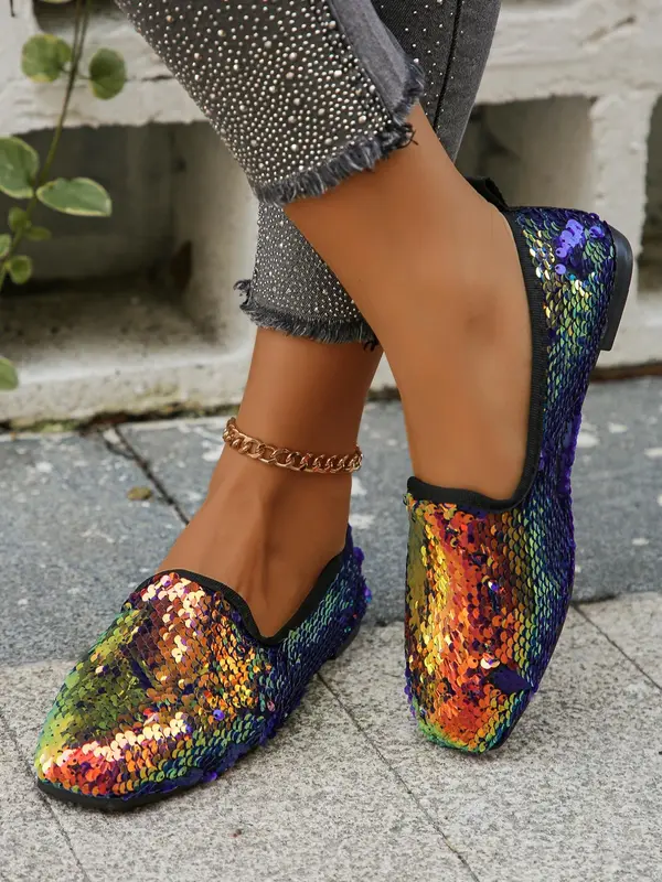 Women's Elegant Contrast Sequin Design Slip on Flats (1 Pair), Casual Soft Comfortable Flat Shoes for Spring & Fall, Fashion Shoes for Party, Daily Clothing Decor, Valentine's Day, Gift 0