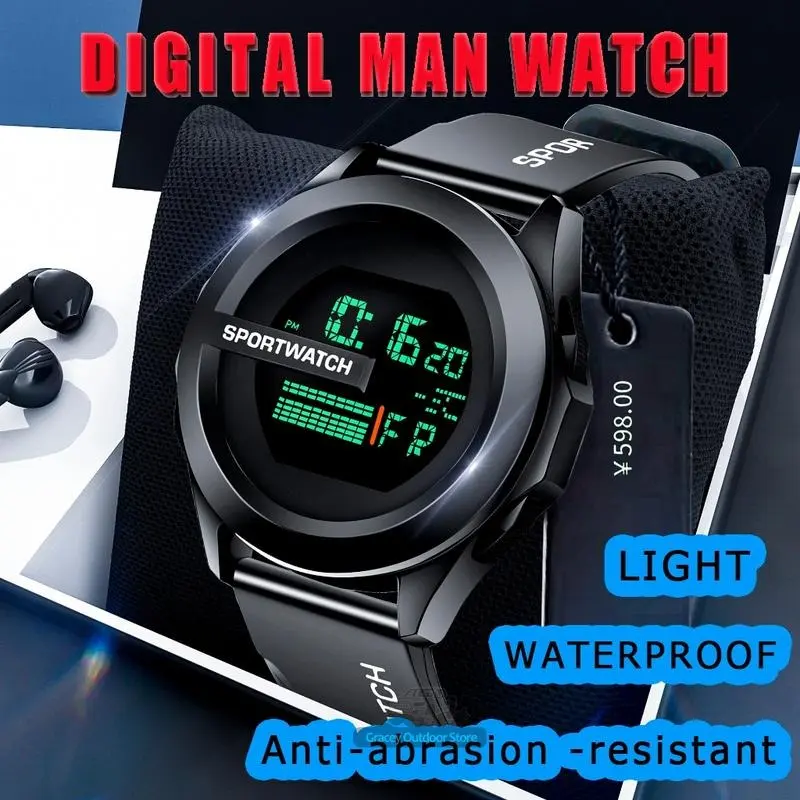 Waterproof Men's Digital Lightweight Watch, Outdoor Sports Watch with Digital Display
