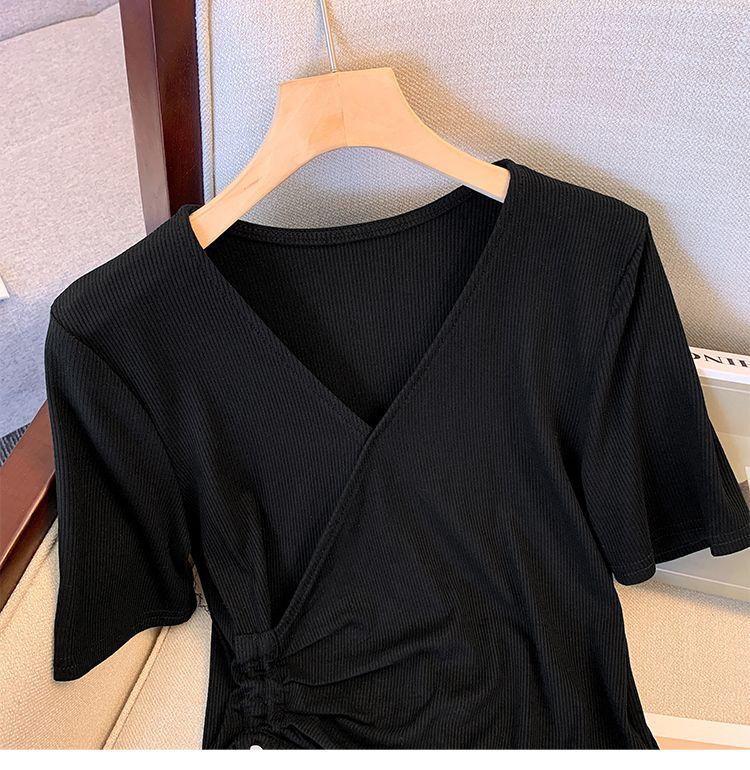 Product Introduction of Áo Thun ngắn Tay Dây Rút Thiết Kế Thanh Lịch Cho Cô Gái Đầy Đặn, Thời Trang, Dành Cho Trang Phục Mùa Hè Của Phụ Nữ, Bó Sát Eo, Mỏng Vừa Vặn, Ngoại Cỡ, Ném Mưa, Áo Cổ Chữ V Top Women Shirt 15