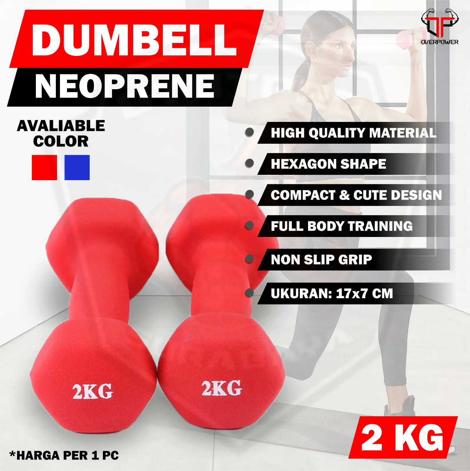 Dumbell Neoprene 2Kg /Barbel Mini/Dumbel Warna/Kecil/Karet/2 Kg/Vinyl