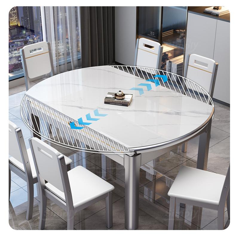 Rock Plate Dining Table and Chairs Combination of Modern Simple Light Luxury Household Solid Wood Retractable Eating Table 3