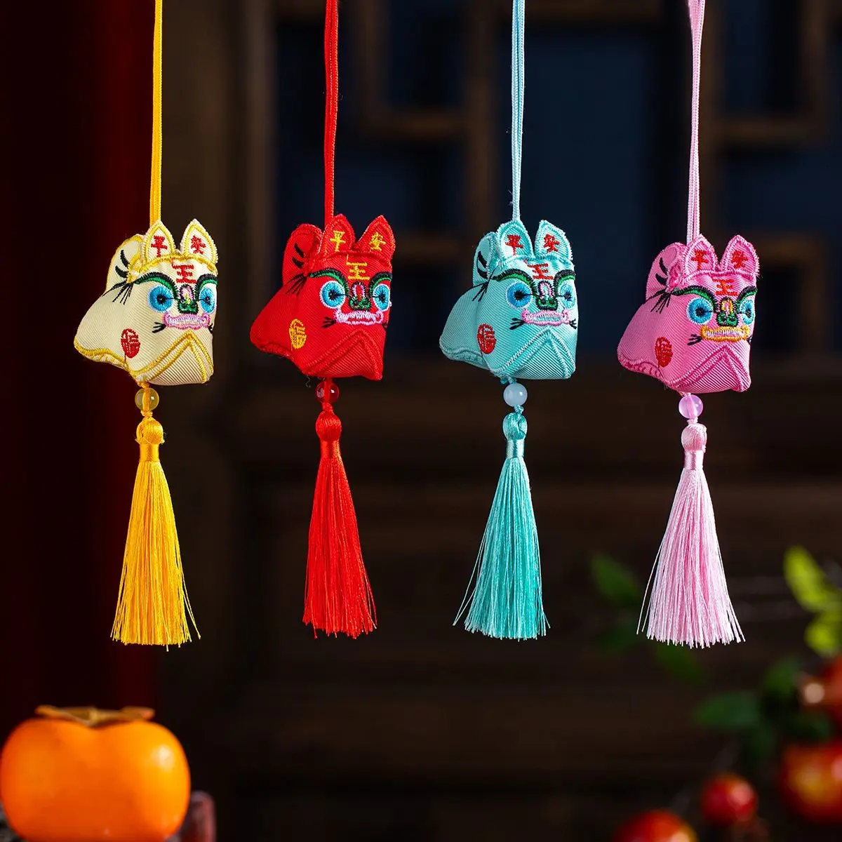 Children's Safety Blessing Pendant Tiger Handmade Boutique Embroidery Bedroom Stroller Lucky Bag Color Tassel Sachet Sachet