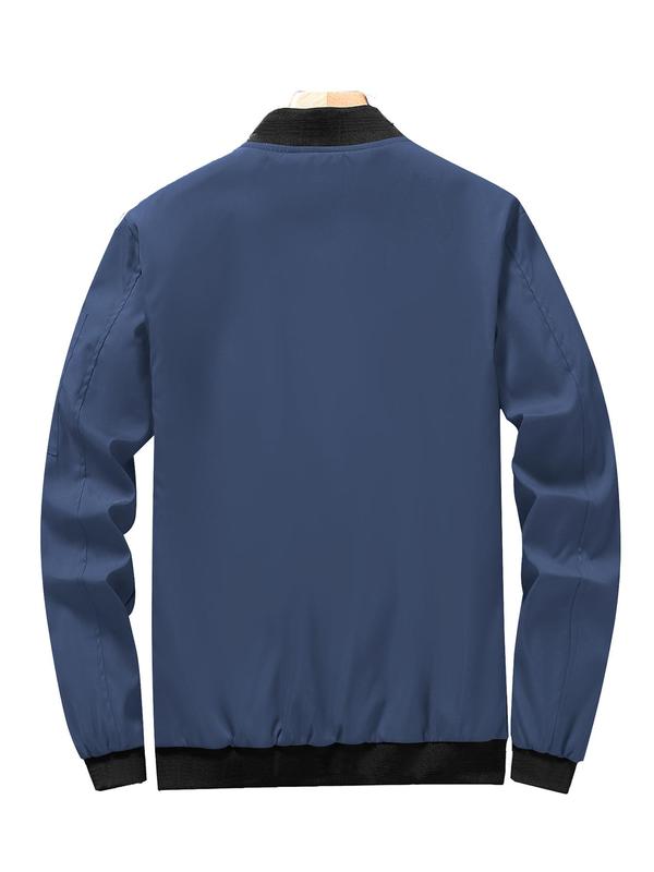 Men's Solid Zip Up Bomber Jacket, Regular Fit Casual Baseball Collar Long Sleeve Outerwear for Spring & Fall, Fashion Men's Clothes for Daily Wear, Coats 8