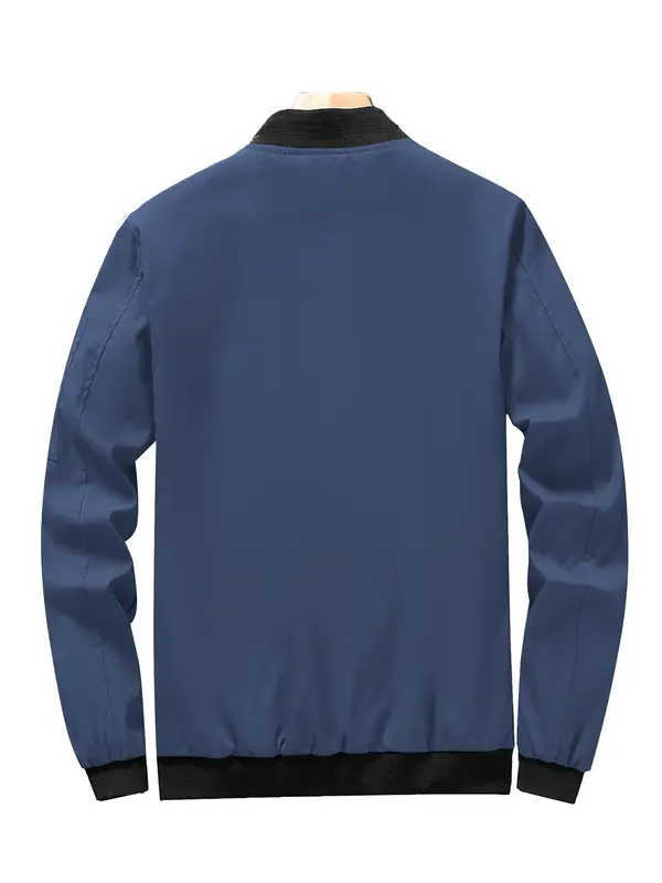 Men's Solid Zip Up Bomber Jacket, Regular Fit Casual Baseball Collar Long Sleeve Outerwear for Spring & Fall, Fashion Men's Clothes for Daily Wear, Coats 8