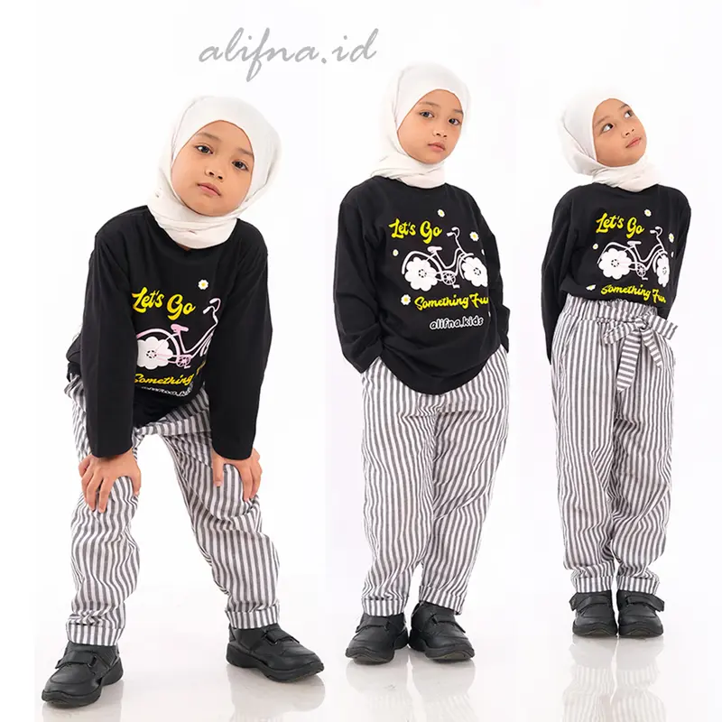 Setelan Anak Perempuan Kaos Katun Terbaru Kekinian usia 5 Sampai 14 Tahun alifna kids01 Baju Celana Fashion 0