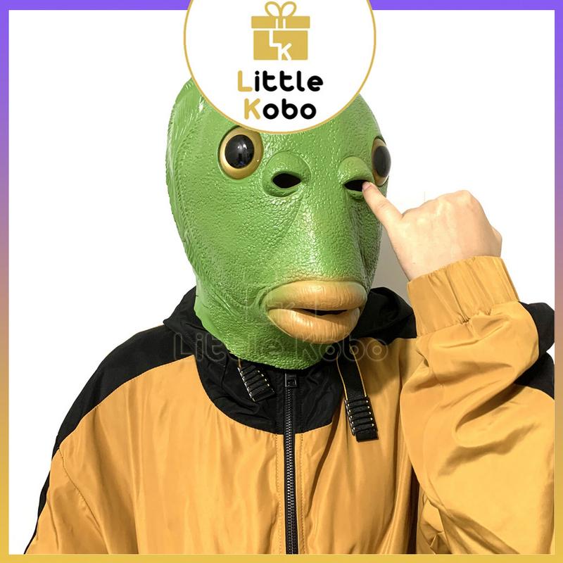 Cao Cấp Mặt Nạ Ếch Xanh Mặt Nạ Cá Da Xanh Silicone Loại Dày Đẹp Trùm Đầu Hóa Trang Quái Vật Cá Chép Xanh Lá Đồ Chơi