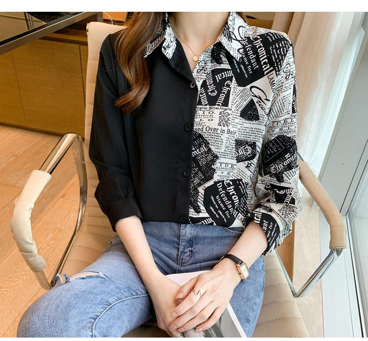 Product Introduction of Cross-Border Stitching Long-Sleeved Shirt Women's 2024 Spring and Autumn New Letter Printed Long-Sleeved Shirt 8