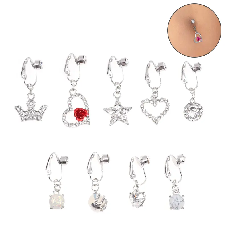 Vòng Nút Bụng Giả, 1 Cái, Xỏ Khuyên Bụng Giả, Vương Miện, Kẹp Cắt Không Rốn, Xỏ Khuyên Bướm Giả, Sụn Cơ Thể Móc Khoá Móc Chìa Khoá Voi