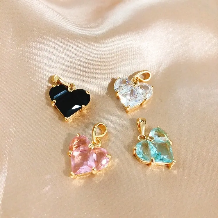 Charm trái tim, CZ, mạ vàng, 20x14mm, mặt dây chuyền trái tim Đồng Thau Mạ Vàng 18K