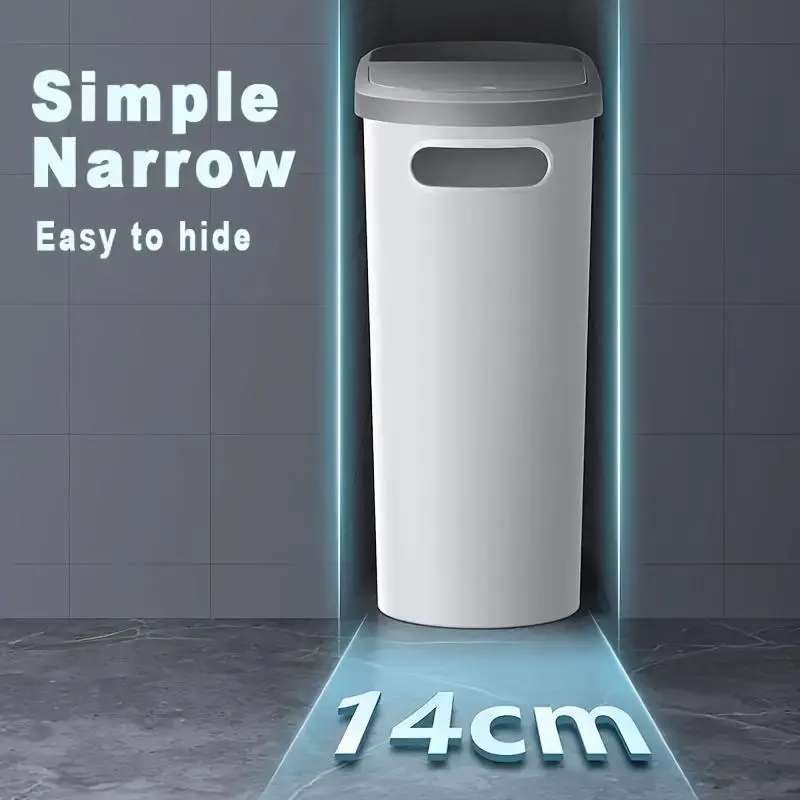 Bathroom Toilet Trash Can, 1 Count Household Creative Narrow Space Trash Can, Kitchen Bin, Large Capacity Press Type Trash Can with Lid, Home Organizer, Back to School Supplies, 2024 Home Essentials, Men Gifts , Bathroom Accessories 4