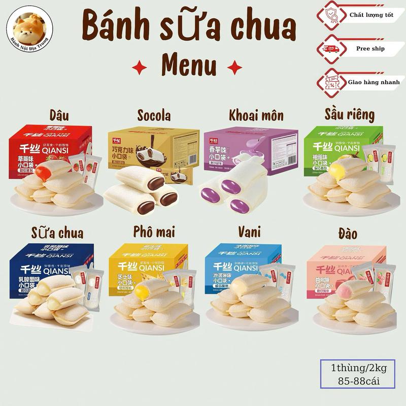   Phương Sena Thùng bánh mix ăn vặt sữa chua túi nhỏ 2kg  85-87cái  có 8 vị  socola khoai môn  sữa chua đào dâu vani sầu riêng và phô mai. Food Nho Cake food ăn nhẹ,đồ ăn vặt hottrend bánh ăn vặt mix đủ loại 