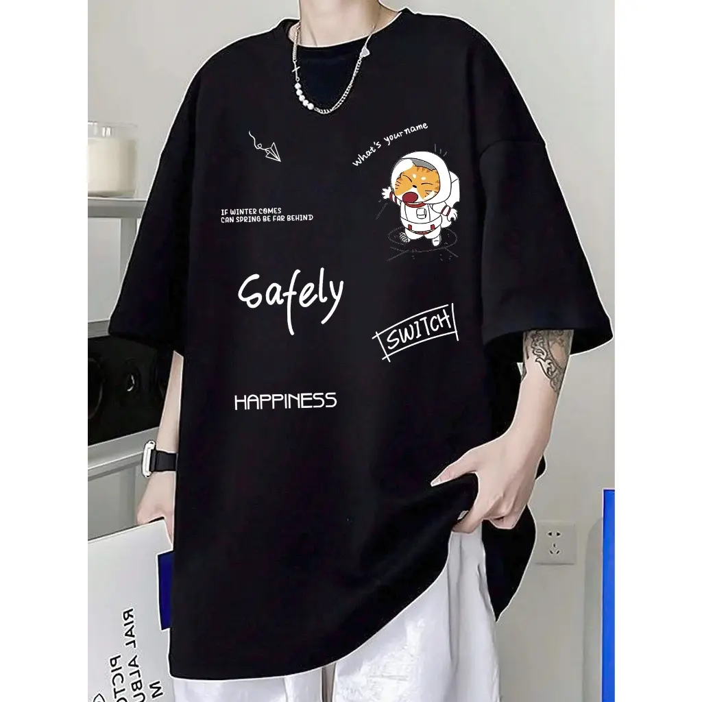 Áo thun HAPPINESS tay lỡ form rộng unisex nam nữ Menswear Cổ Tròn