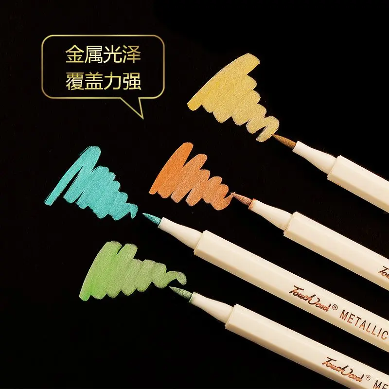 Bút Sơn, Ánh Ngọc Trai, 12 Màu, Bút Kim Loại, Bút Đánh Dấu, Nhiều Màu Sắc, Bút Đầu Mềm, Bút Cọ, Thích Hợp Cho Album Tự Làm Và Vẽ Mềm Ảnh 2