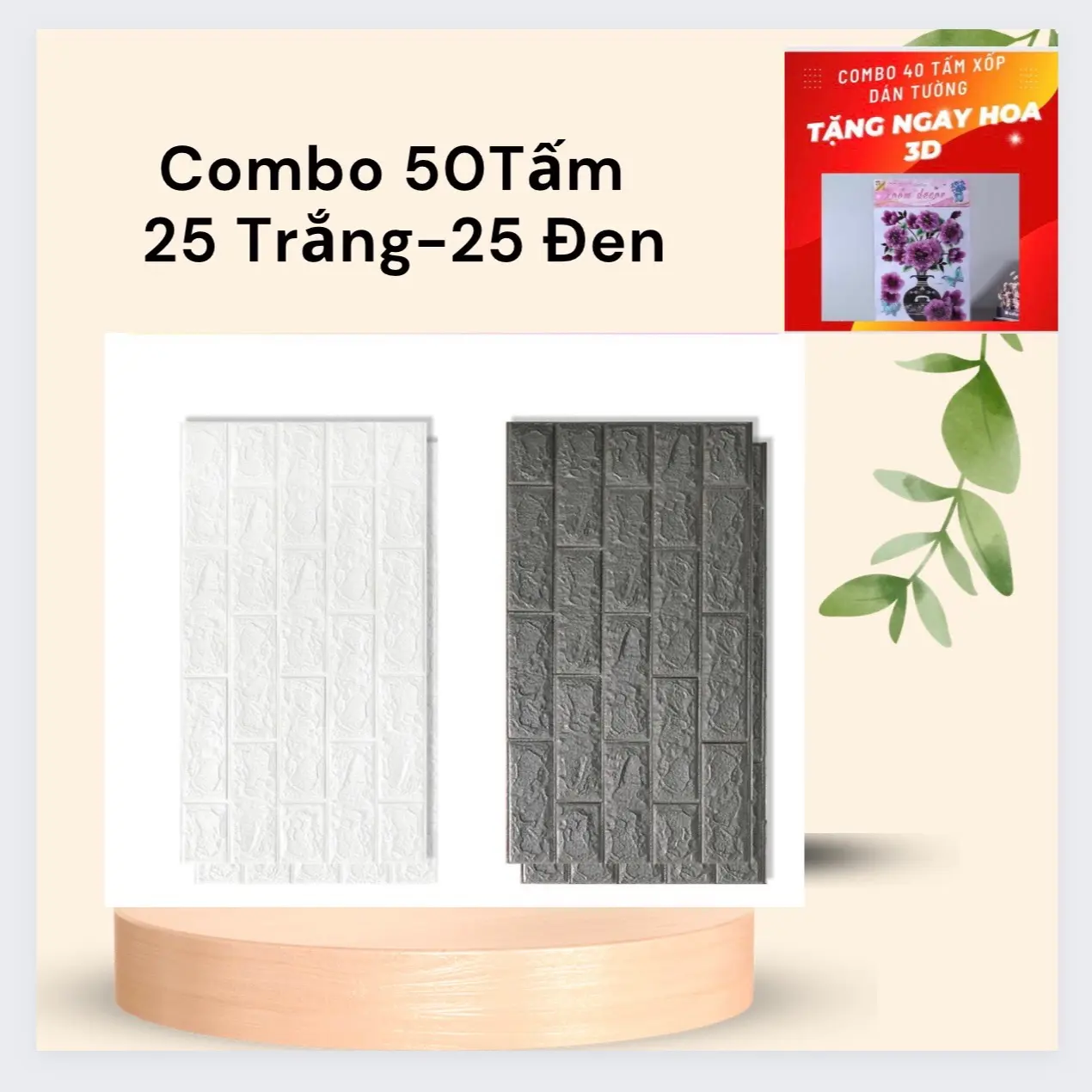 Combo 50 tấm xốp dán tường đủ màu kt 70x40 ( Tặng hoa )