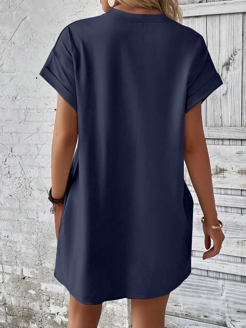 Product Introduction of Women's Just Breathe Letter Print Thermal Transfer Printing Short Dress, Casual Short Sleeve Round Neck Dress for Spring & Fall, Ladies Clothes for Daily Wear 2