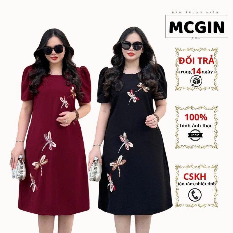 Đầm Trung Niên MCGIN GMV Tặng Mẹ Bigsize Floral From suông A cổ tròn tay phồng thanh lịch nhẹ nhàng sang trọng thích hợp đi tiệc CG051 vay mactet Nữ Women.