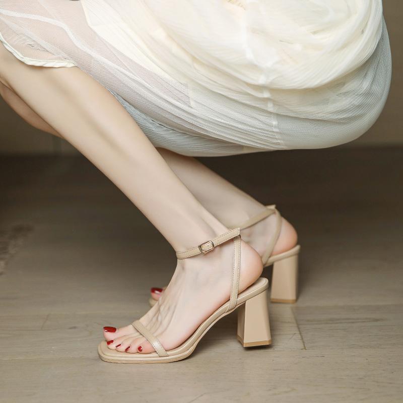 Giày cao gót nữ đế vuông 5 phân, Sandal cao gót hở mũi cao cấp kiểu pháp, 4 màu trắng,kem,đen,nâu, mã TD71 4