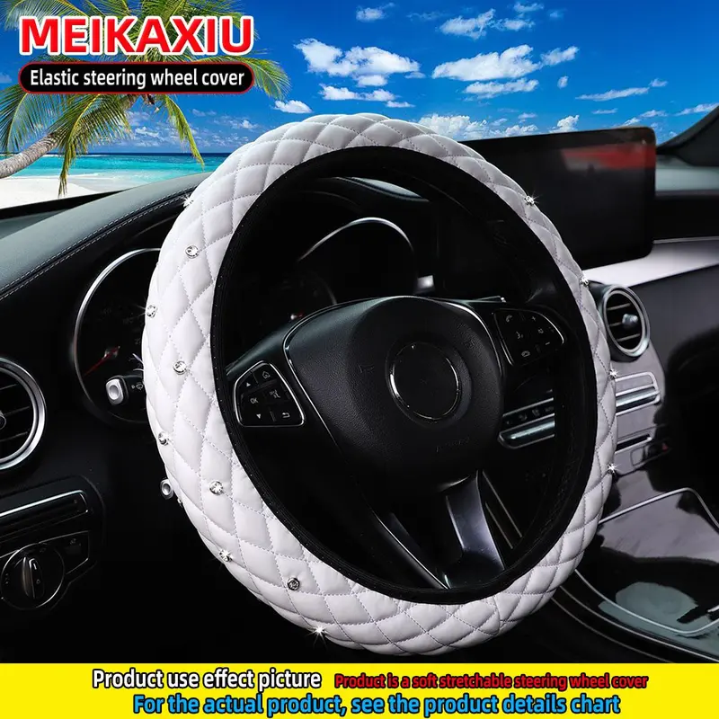 Rhinestone Decor Car Steering Wheel Cover, Fashionable Car Steering Wheel Protector, Universal Car Interior Decoration Accessories for Women & Girls 8