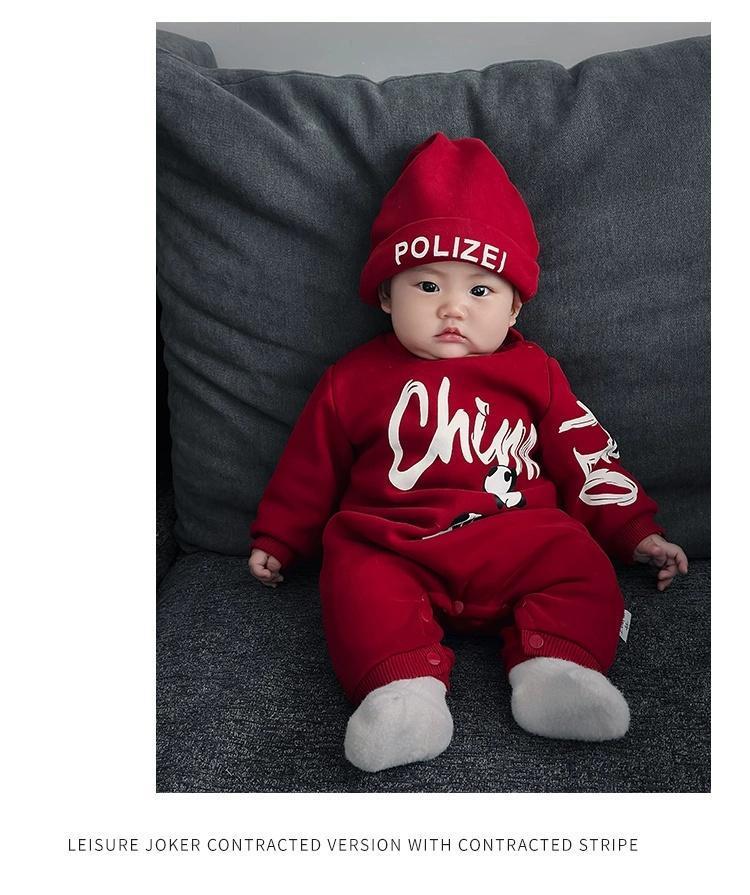 Product Introduction of Áo Jumpsuit Quần Lót Lông Cừu Cho Em Bé Phong Cách Mùa Thu Và Mùa Đông, Màu Đỏ Lễ Hội, Thích Hợp Cho Một Tháng Tuổi Và Một Trăm Ngày, Quần Áo Năm Mới, Siêu Dễ Thương 3