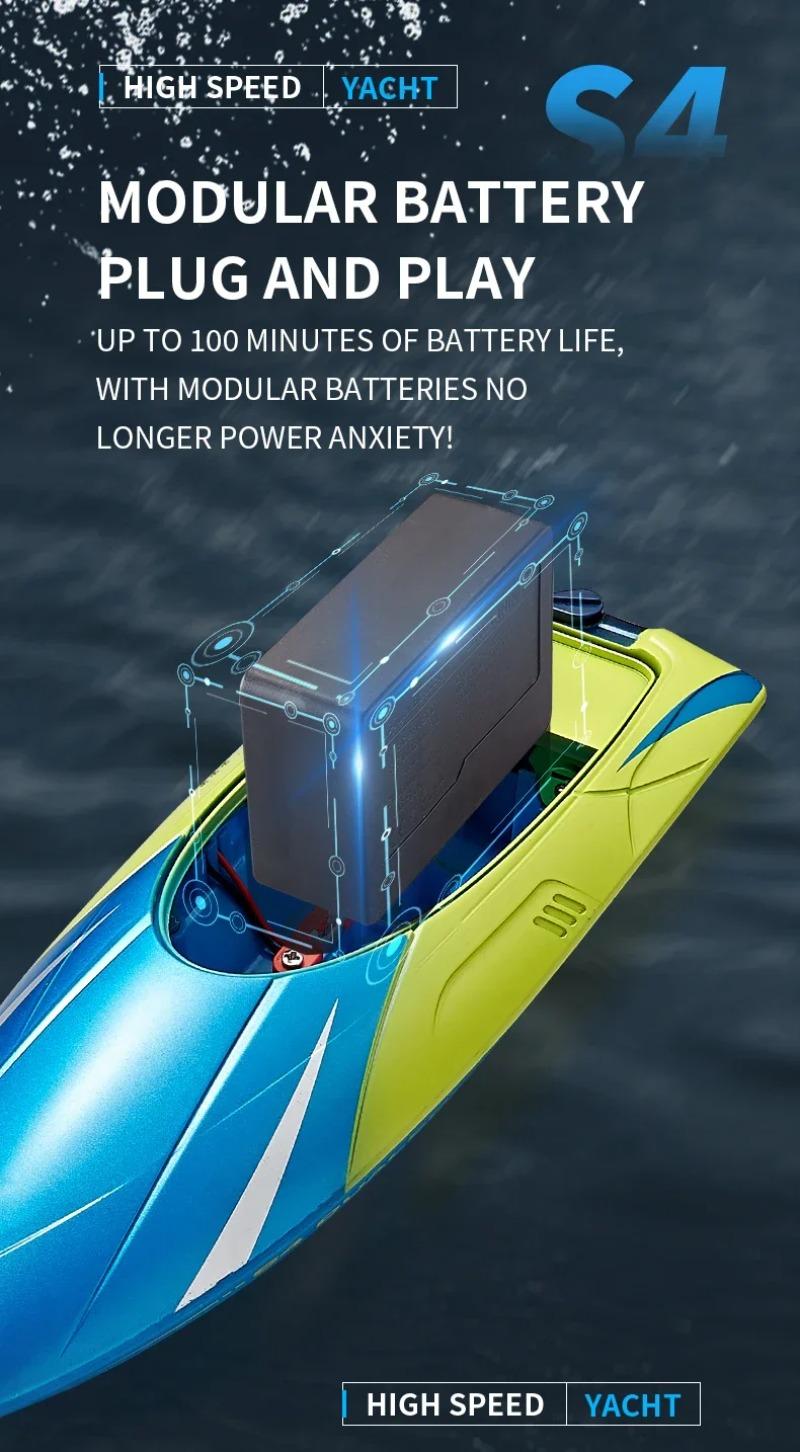 Product Introduction of 2.4G Remote Control Boat S4 Water Speed Boat Rechargeable Motor Toy Double Motor Children Boy Ship Model Toy Birthday Gift 13