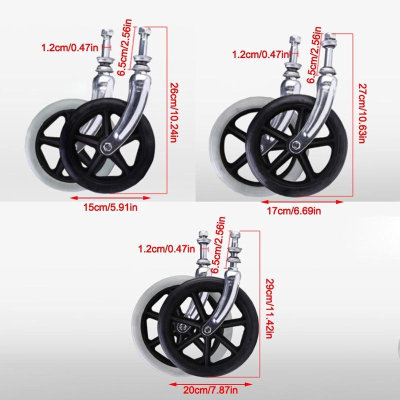 Product Introduction of Universal Rubber Wheelchair Front Castor 6/7/8Inch Replacement Shopping Cart Wheels Anti Slip with front fork Travelling Trolley Caster Wheelchair Accessories 19