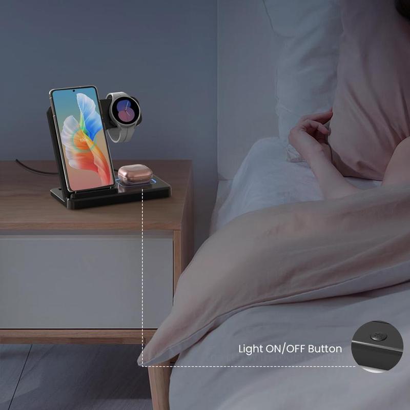 3 in 1 Wireless Charger, Foldable Charging Stand, Multifunctional Charging Station for Samsung Galaxy Phone Watch Earphone 6