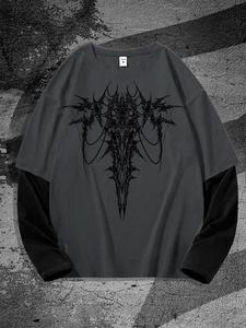 Camiseta de manga larga con estampado de dragón para hombre, moda callejera suelta, cómoda y suave con cuello redondo para uso diario, top para hombre para todas las estaciones, casual, streetwear