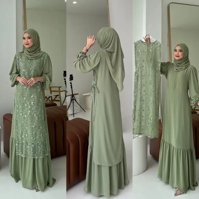 [NEW] SINTIA DRESS INNER + OUTER BRUKAT TILE PREMIUM / ONESET DRESS KONDANGAN CERUTY BRUKAT PLUS OUTER / BISA COD / DRESS WANITA KEKINIAN / DRESS BRUKAT