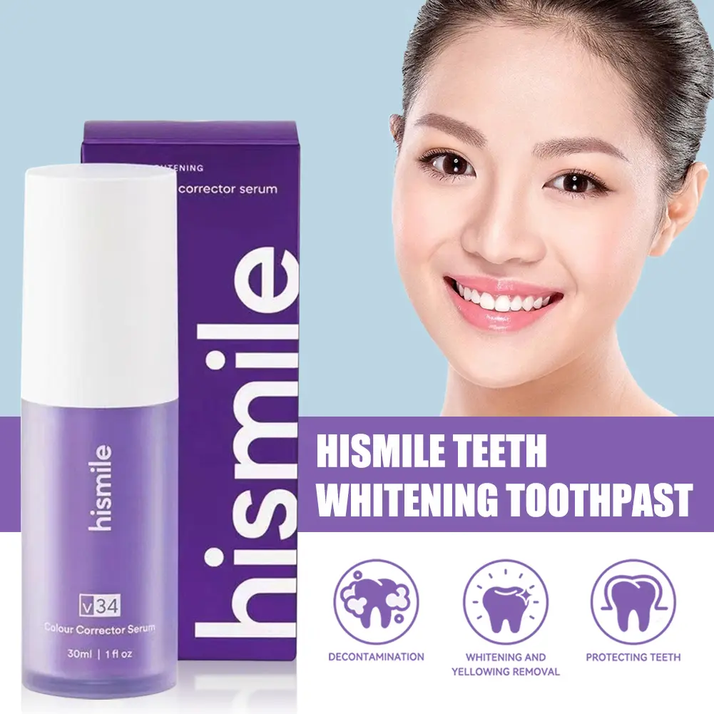hismile v34 toothpaste colour corrector my smile ubat gigi teeth brightening Purple Tooth Stain Removal tiktok hot