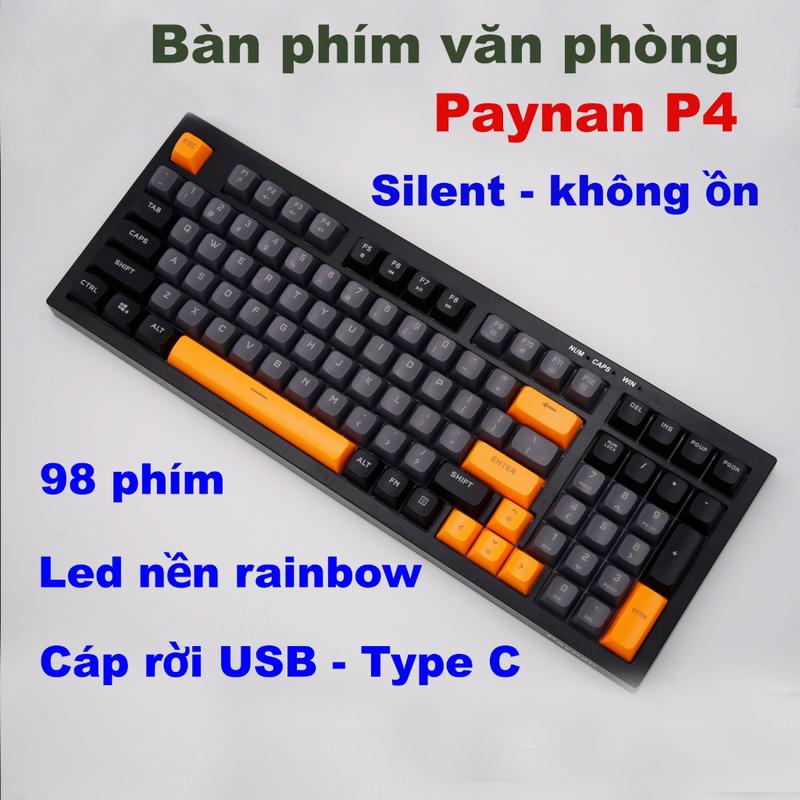 Bàn phím văn phòng Paynan P4 Poker Orange chống ồn kết nối cáp rời 98 phím đèn led Rainbow keycap 3 màu năng động