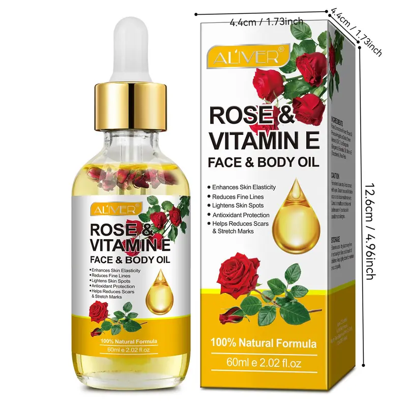 Rose Vitamin E Oil, Moisturizing Body Oil, Hydrating Body Massage Oil, Body Care Oil for Women & Men, Skin Care Product for Daily Use 1