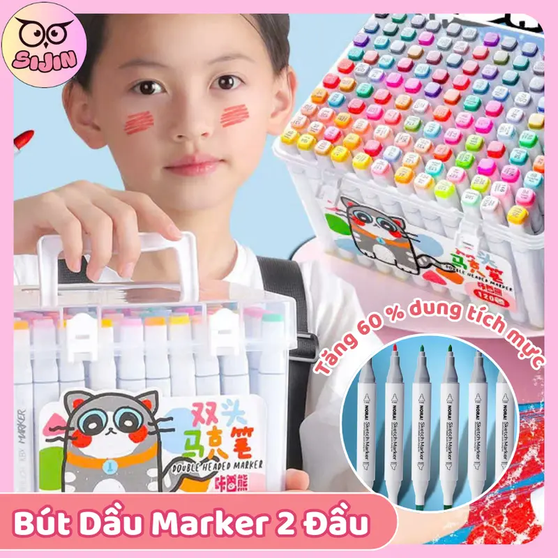 Bút Màu Marker Dầu – Bút Màu 2 Đầu Mực To Nhỏ, Chất Dầu Chống Nước, Nhanh Khô, Màu Sắc Tươi Sáng, Đầy Đủ 24/36/48/60/80/120 Màu - SIJIN 0