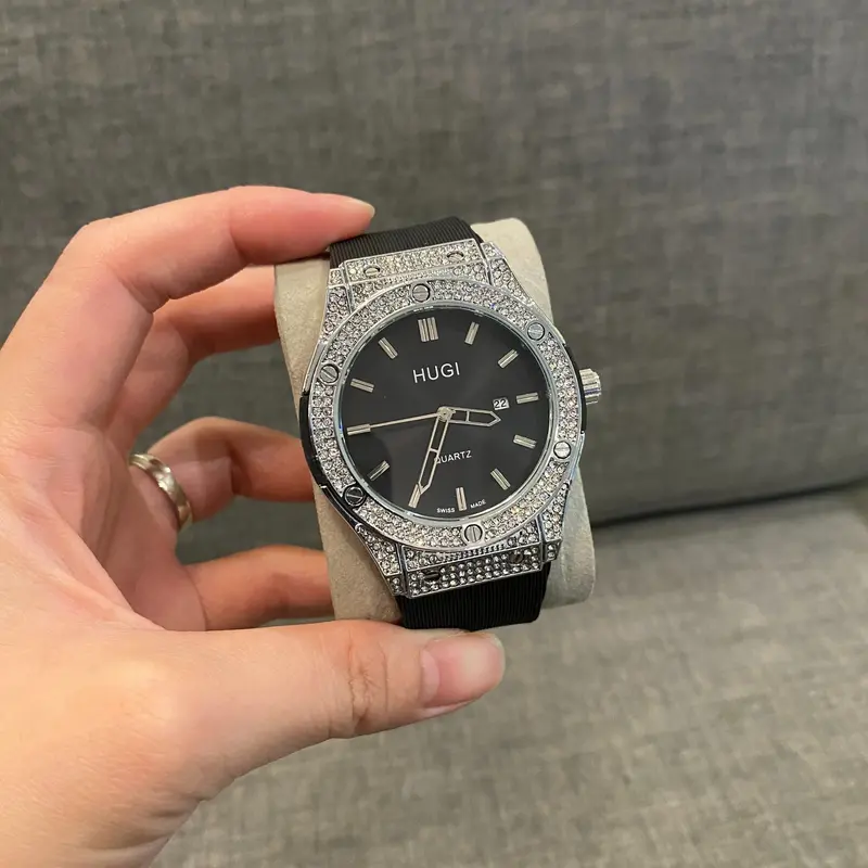 Hugi Đồng hồ Nam nữ hugi 601 luxury đính đá cao cấp sang trọng. Silicon Watch Đồng hồ Đeo Tay thời trang đẹp. Hoa 0