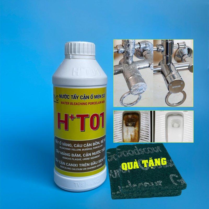Tẩy ố cáu bẩn ố vàng men sứ bồn cầu HT01 tặng pad chà rửa gạch men cặn canxi sen vòi vệ sinh nhà tắm