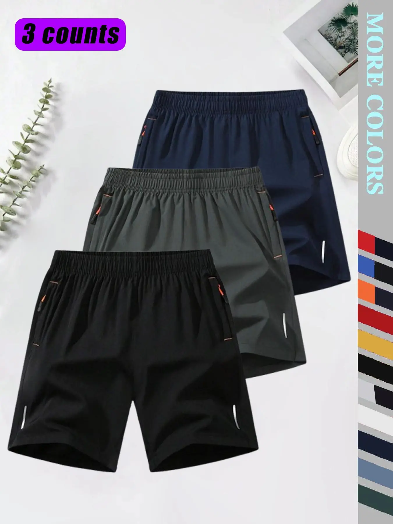 Men's Reflective Striped Pocket Zipper Track Shorts, Casual Elastic Waist Shorts for Daily Outdoor Wear, Gym Shorts, Men's Bottoms for All Seasons, Shorts for Summer