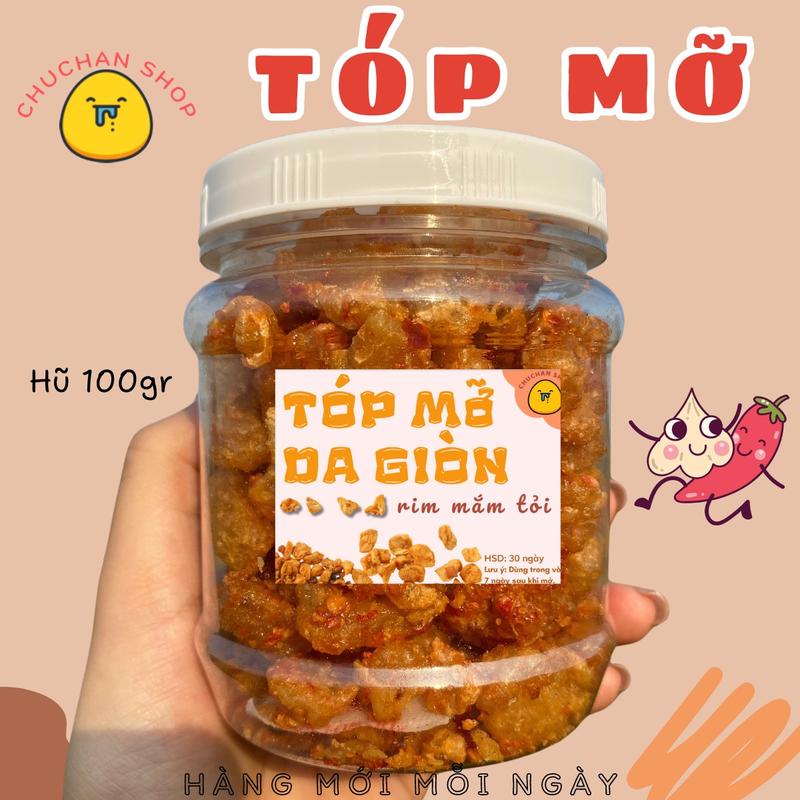  Hũ 100gr  Tóp mỡ d.a giòn rụm rim mắm tỏi ChuChan cay dịu dàng Snack Ăn Vặt Food Thức Ăn 