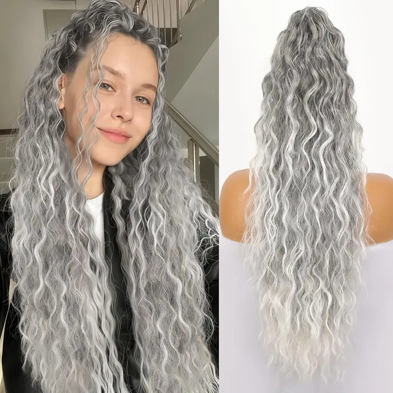 28 Inch Long Wave Claw Clip on Ponytail Hair Extension, Heat Resistant Fake Pony Tail Hair Piece for Women, Synthetic Hair Extensions for Daily Party k  tip  22  inch  extensions ponytail   Wavy long   lulla  bellz  extensions   hair   wig Hairextensions 4