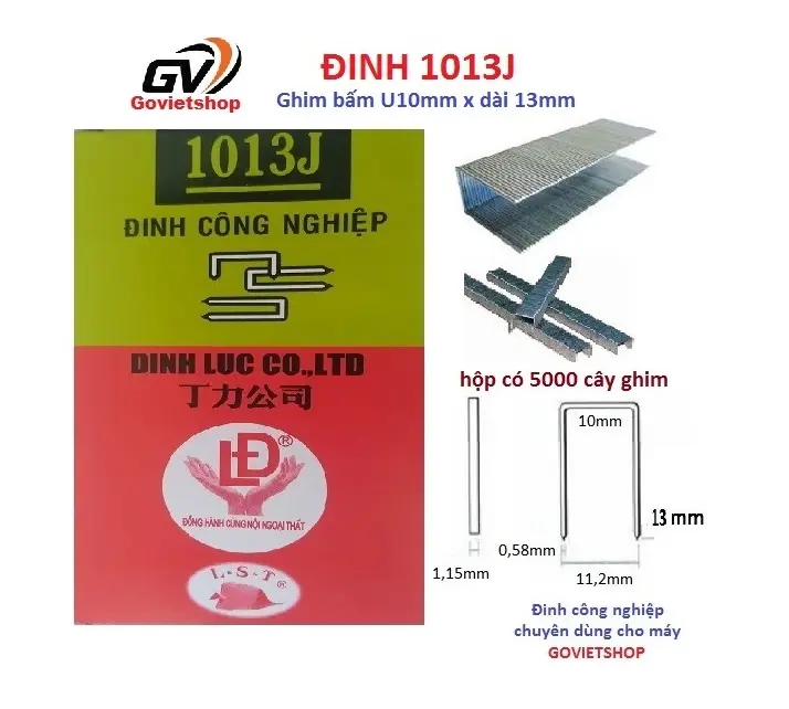 Đinh 1013J - LĐ hình con Cá - hộp 5.000 cây ghim U10 x chân dài 13mm - sử dụng nạp Máy bắn đinh J10 bắn gỗ ván 0