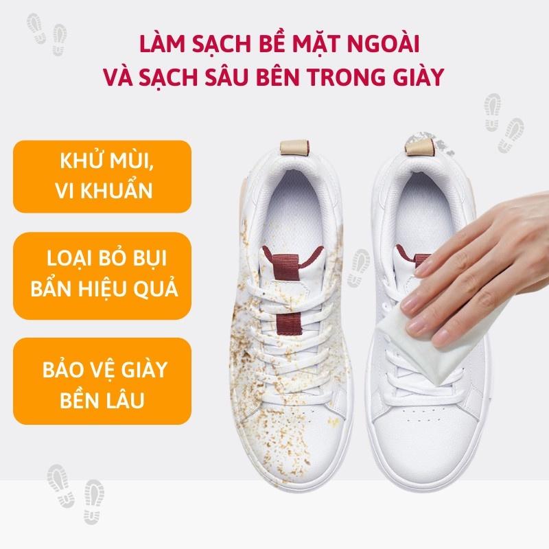 [MUA 5 TẶNG 1] COMBO 5 Bịch Khăn Uớt Lau Giày Shoe Shine Wipes, Lau Đa Năng , Lau Bếp, Lau Giày Dép, Túi Xách ,Ba Lô, Dầu Mỡ...Làm Sạch Mọi Thứ. 3