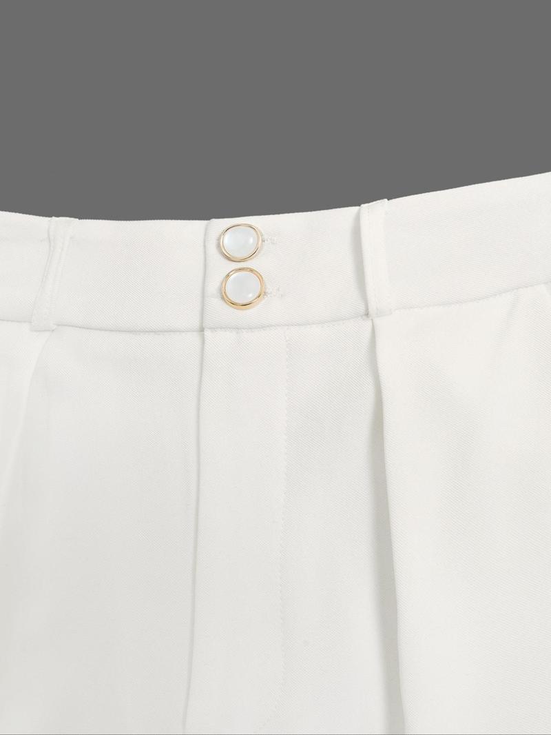 Product Introduction of Women's Solid Color Button Fly Pants, Casual Comfy Trousers for Spring & Fall, Women's Bottoms for Daily Wear 3