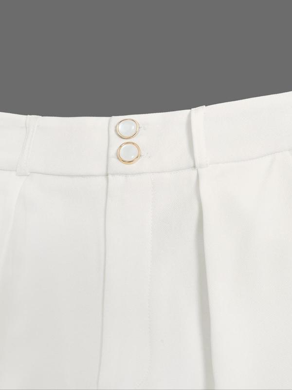 Women's Solid Color Button Fly Pants, Casual Comfy Trousers for Spring & Fall, Women's Bottoms for Daily Wear 2